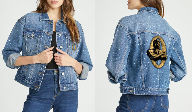 Olympia Women's Jean Jacket Rhinestones Gold Logo