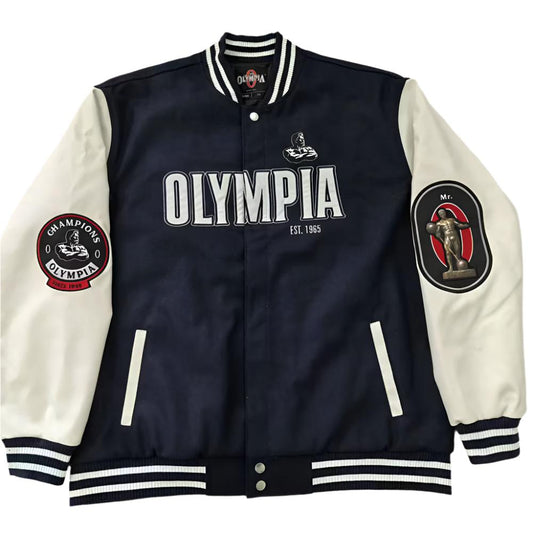 OIympia Navy and White Varsity Jacket