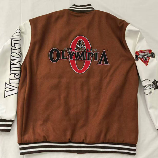 OIympia Brown and White Varsity Jacket