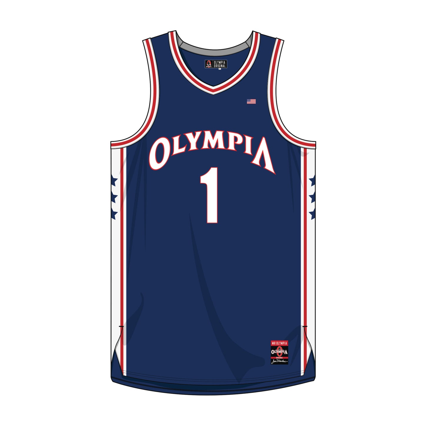 Olympia Baloncesto Jersey Azul, Blanco y Rojo