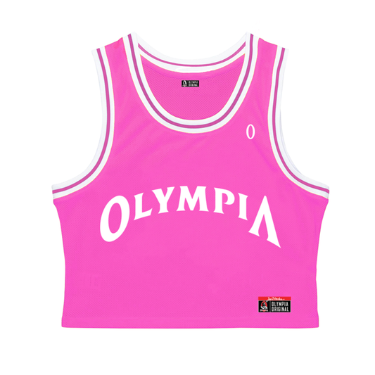 Camiseta de baloncesto Olympia Crop rosa/blanco