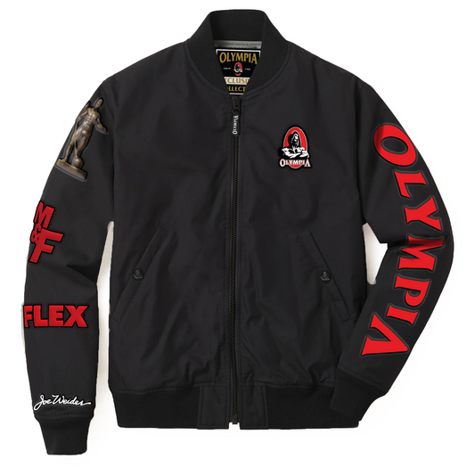 Chaqueta exclusiva Olympia negra con logotipo en el brazo